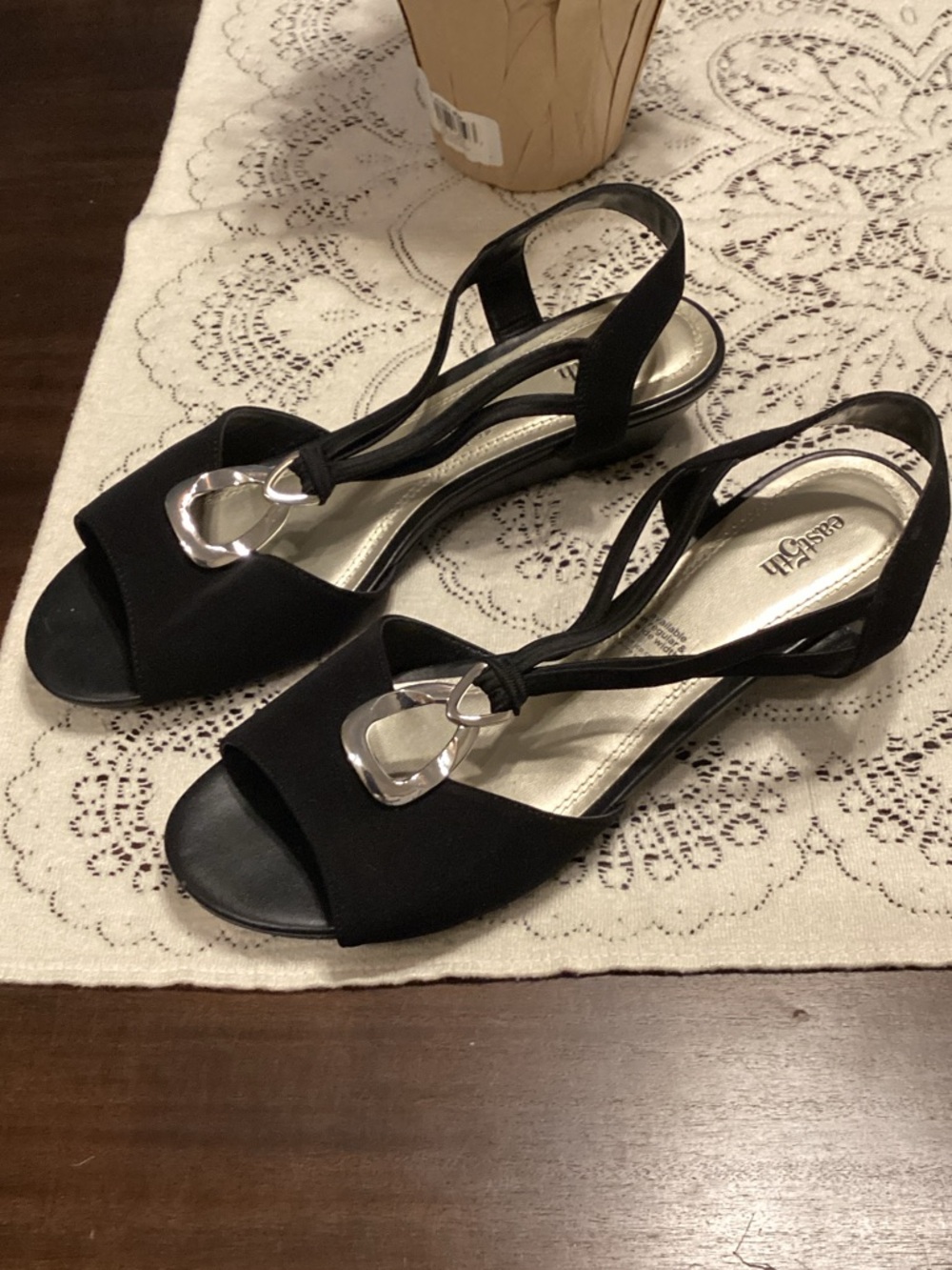 East 5th Black Slingback Sandals with Silver Accent